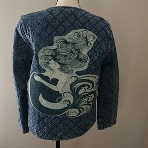 Quilted FroggyBottomDesign denim jacket with a mermaid patch on the back